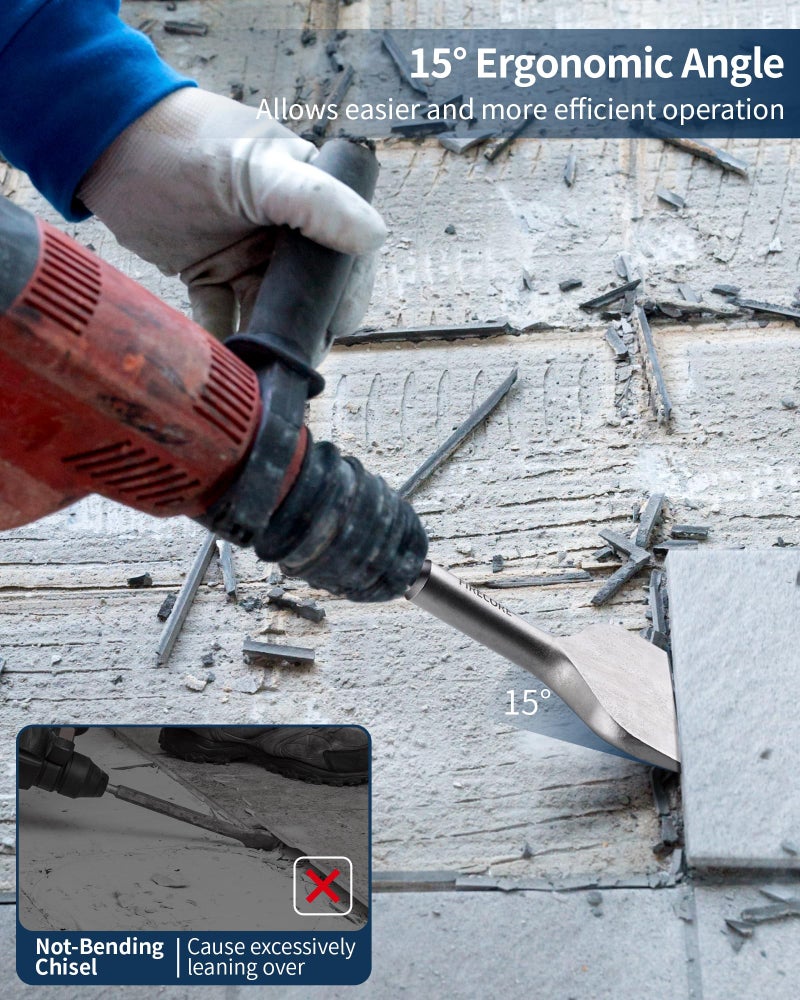 Firecore SDS Plus Chisel 3 Inch Wide by 6.5 Inch Long, Tile Removal Cranked Bent Chisel Bit for SDS Plus Rotary Hammer Drill Tool, Alloy Steel Shovel for Ceramic Tile Cement Thinset Mortar - FS18365 - Image 4